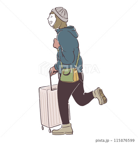 冬に旅行をする女性のシンプル手描きイラスト 冬に旅行をする女性のシンプル手描きイラスト 115876599