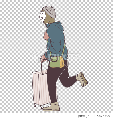 冬に旅行をする女性のシンプル手描きイラスト 冬に旅行をする女性のシンプル手描きイラスト 115876599