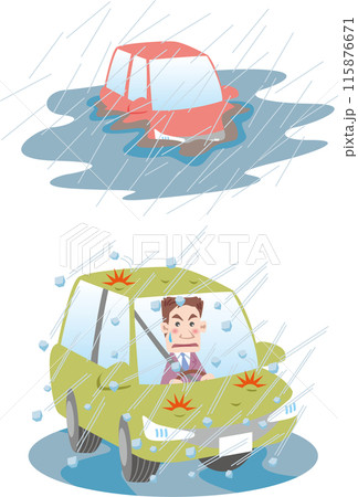 交通安全＜水害時の車・水没・雹や霰（ビジネスマン）＞ 115876671