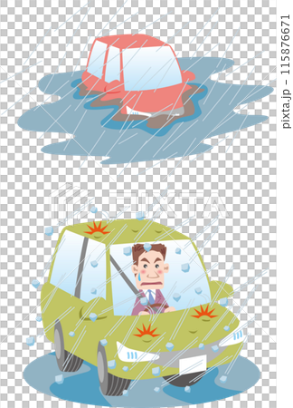 Traffic safety (Cars during floods, submersion, hail and sleet (businessmen)) 115876671