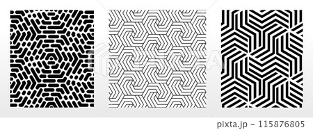 Geometric set of seamless black and white patterns. Simple vector graphics. Geometric set of seamless black and white patterns. Simple vector graphics. 115876805
