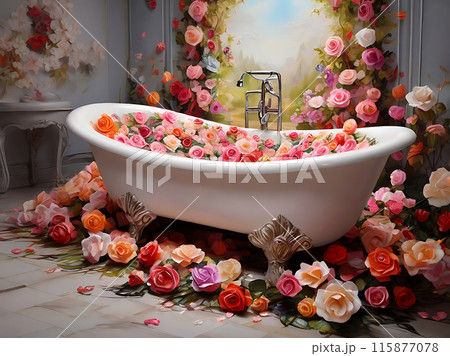 Colorful flowers and bathtub. 115877078