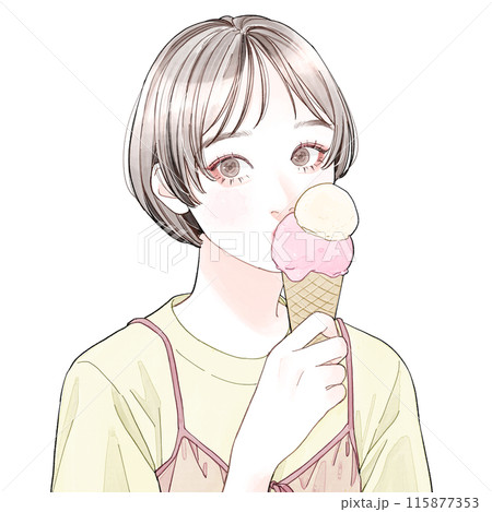 アイスを食べている女性のイラスト素材 [115877353] - PIXTA