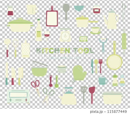 廚房工具炊具廚房插畫塗鴉風格套裝可愛無線條扁平簡單 115877449