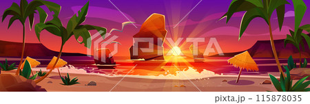 Summer sea or ocean beach sunset landscape. 115878035