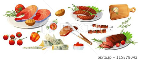 Bbq meat and fish collection. Bbq meat and fish collection. 115878042