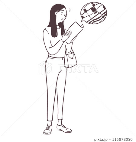 地図を見る女性のシンプル線画透過イラスト 115878050