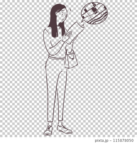 地図を見る女性のシンプル線画透過イラスト 115878050