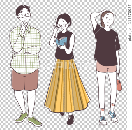 色々な人のシンプル手描きイラストセットのイラスト素材 [115878087