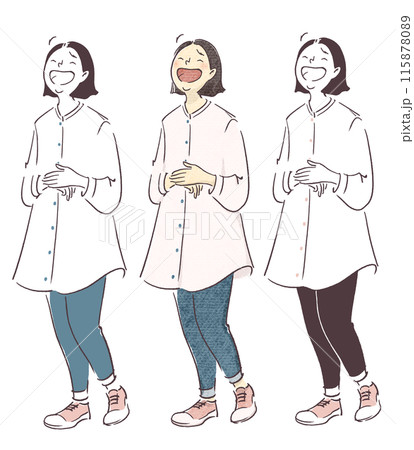 大笑いする女性のシンプル・画用紙質感の手描きイラスト 115878089