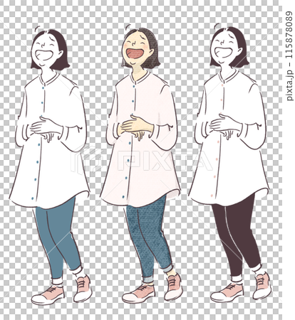 A simple hand-drawn illustration of a woman laughing out loud 115878089