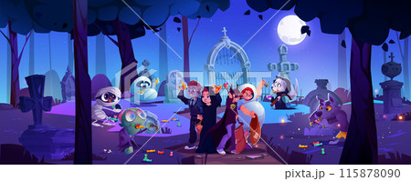 Children defend on night graveyard and throw candy 115878090