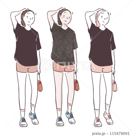 頭を掻く女性のシンプル・画用紙質感の手描きイラスト 頭を掻く女性のシンプル・画用紙質感の手描きイラスト 115878091