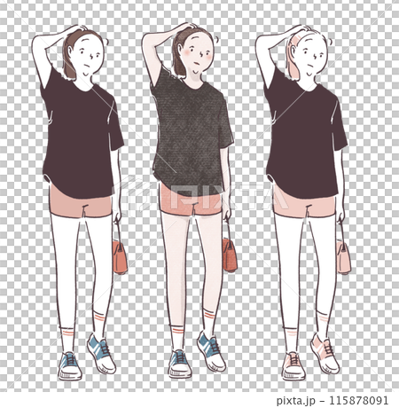 頭を掻く女性のシンプル・画用紙質感の手描きイラスト 頭を掻く女性のシンプル・画用紙質感の手描きイラスト 115878091