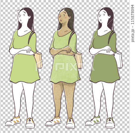 腕を組んでこちらを見る少しぽっちゃりした女性のシンプル・画用紙質感手描きイラスト 腕を組んでこちらを見る少しぽっちゃりした女性のシンプル・画用紙質感手描きイラスト 115878094