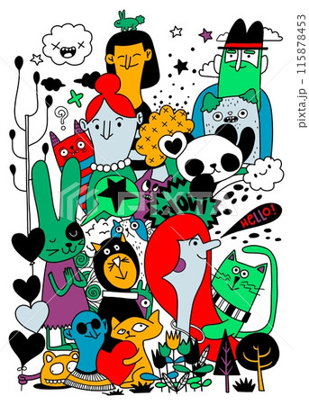 Colorful Whimsical Doodle Characters Colorful Whimsical Doodle Characters 115878453