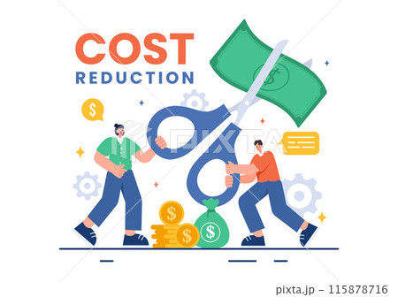Cost Reduction Vector Illustration depicting Decrease, Price Minimization, or Falling Profit Rates in Business, in a Flat Style Cartoon Background 115878716