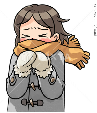 風に吹かれて寒がる女性 115878935