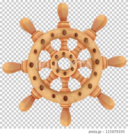 Hand drawn watercolor painting of a boat steering wheel Hand drawn watercolor painting of a boat steering wheel 115879105