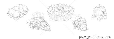 Baking Ingredient for Cooking Sketch Hand Drawn Vector Set 115879726