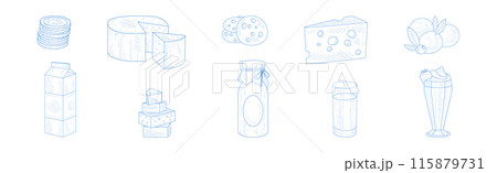 Milk and Dairy Healthy Product and Food Item Sketch Hand Drawn Vector Set 115879731