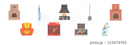 Fireplace and Hearth Design Element and Object Vector Set 115879785