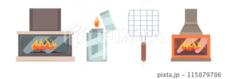 Fireplace and Hearth Design Element and Object Vector Set 115879786