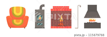 Fireplace and Hearth Design Element and Object Vector Set 115879788