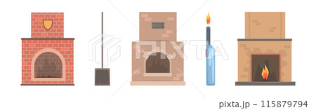 Fireplace and Hearth Design Element and Object Vector Set 115879794