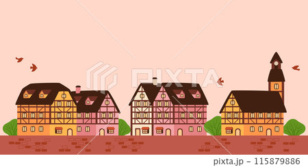 おとぎ話のような風景、パステルカラーの建物が並ぶヨーロッパの街並み 115879886