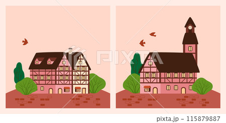 おとぎ話のような風景、パステルカラーの建物が並ぶヨーロッパの街 おとぎ話のような風景、パステルカラーの建物が並ぶヨーロッパの街 115879887