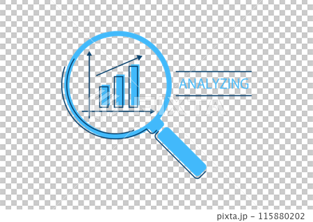 Magnifying glass and bar graph illustration - Corporate research and analysis image 115880202