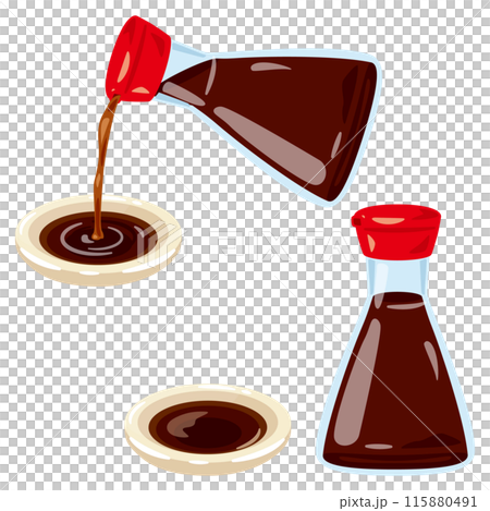 皿に醤油を注ぐ醤油の卓上瓶 皿に醤油を注ぐ醤油の卓上瓶 115880491