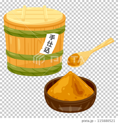 皿に盛られた味噌と味噌樽 115880521