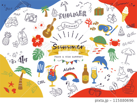 夏に使いやすい手描きのアイコンセット 115880696