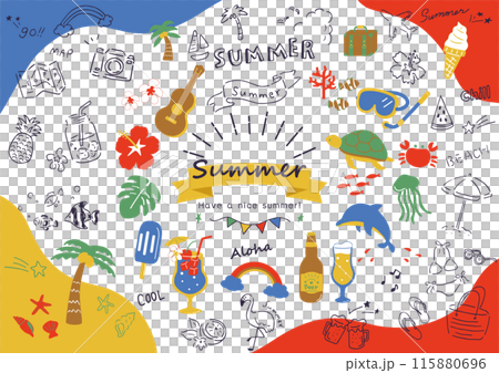夏季易於使用的手繪圖標集 夏季易於使用的手繪圖標集 115880696