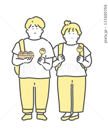 たこ焼きを食べる男女 イラスト たこ焼きを食べる男女 イラスト 115880768
