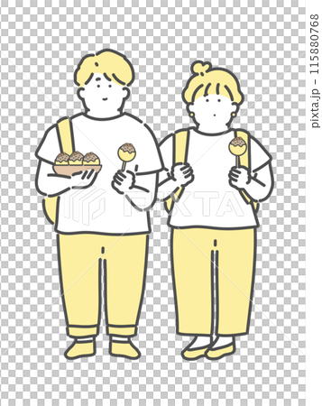 たこ焼きを食べる男女 イラスト たこ焼きを食べる男女 イラスト 115880768