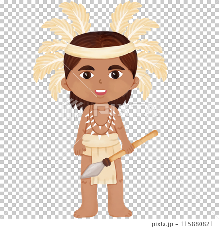 Hand-drawn watercolor paintings of indigenous people. 115880821