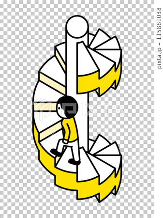 Illustration of a person climbing a spiral staircase 115881038