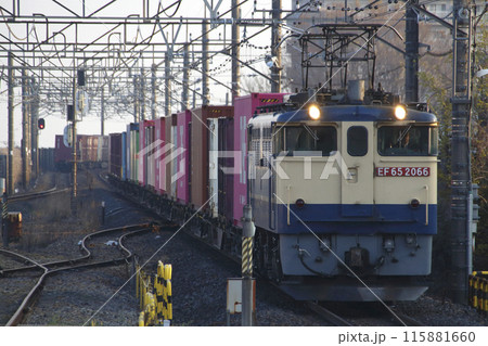 宇都宮線を行く4072レ貨物列車：EF65形1000番台牽引（海上コンテナ積載貨物） 115881660