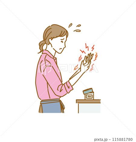 女性の更年期障害:手のこわばり・痛み・しびれで辛い女性 女性の更年期障害:手のこわばり・痛み・しびれで辛い女性 115881780