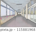 輪飾りと花紙の飾りつけがある学校の廊下（ペン画に着色） 115881968