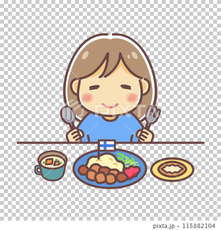 吃芬蘭菜的女孩插畫素材 115882104