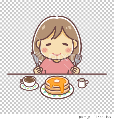 吃煎餅(煎餅)套裝的女孩插畫素材 吃煎餅(煎餅)套裝的女孩插畫素材 115882105