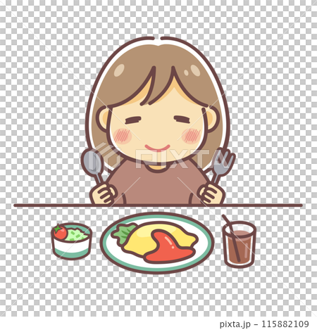 Illustration material of a girl eating omurice 115882109