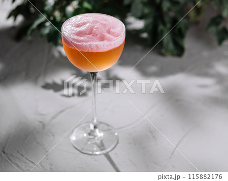 Elegant frothy cocktail on textured surface 115882176