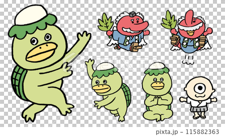 カッパや天狗のかわいい妖怪のキャラたち 115882363