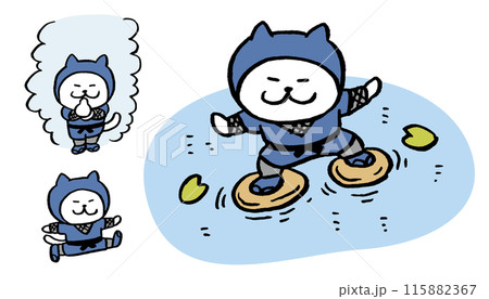 忍法を使うかわいい白猫忍者のキャライラスト 115882367