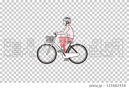 Senior woman wearing a helmet and riding a bicycle Senior woman wearing a helmet and riding a bicycle 115882438